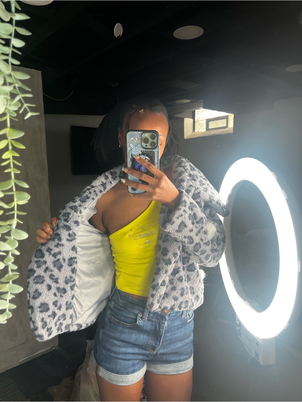 SWANK Gray and White Leopard Teddy Jacket
